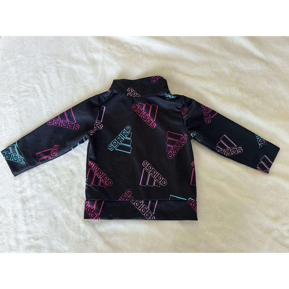 Adidas Baby Girls Jacket Sweater‎ Top 12M Infant Zip Up Black pink blue (B4)